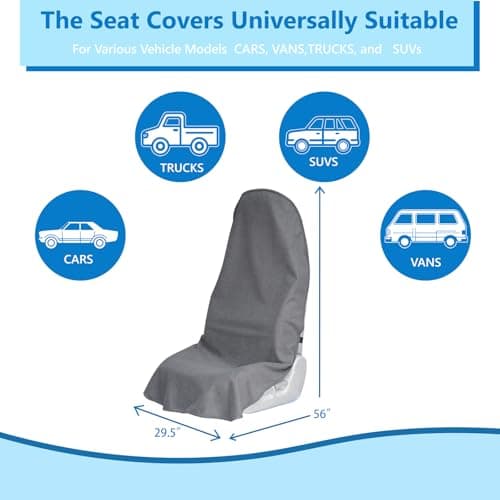Teuaktty Car Seat Covers Universal Car Protective Front Seat Covers Washable Non-Slip Seat Protectors for Gym Workouts,Waterproof and Sweatproof Towel Seat Covers for Cars,Trucks, Jeeps (2 Pack Grey) - Thumbnail 5