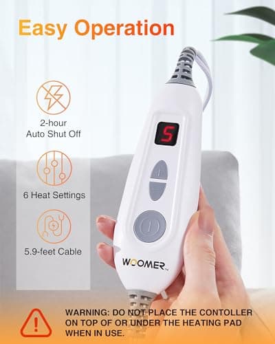 WOOMER Extra Large Heating Pad, Electric Heating Pad for Back Pain & Cramps Relief, Heat Pad with Multi-Color Option, Moist Heat Therapy Feature, Auto Shut-Off, Power Cords Storage Belt - Thumbnail 4