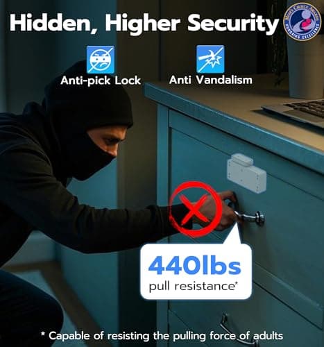 eLinkSmart Smart Cabinet Lock, Hidden No Drill Adhesive Magnetic Baby Proofing Child Proof Drawer Locks, Keyless RFID Bluetooth Cabinet Locks for Adults File Kitchen Cupboard Closet Liquor - White - Thumbnail 4