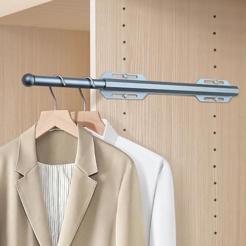 Valet Rod For Closet Pull Out, Heavy Duty Adjustable Valet Rod For Closet, Laundry Room, Bedroom, Bathroom (Gunmetal Gray) - Thumbnail 4