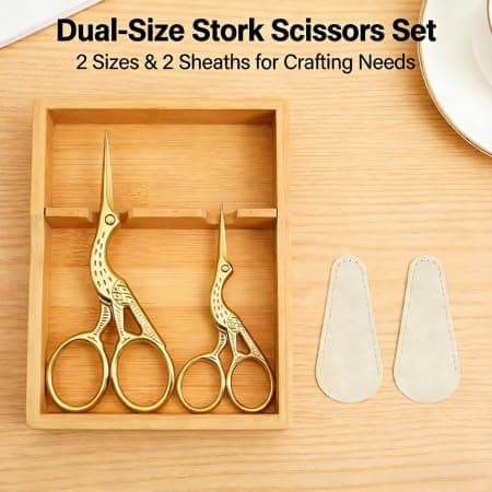 2PCS Sewing Scissors Gold Vintage Stork Embroidery Scissors, Stainless Steel Sharp Bird Shears - Ideal for Handicraft DIY Needlework Cross Stitch Daily Use Travel Sewing Shears（with 2 Covers） - Thumbnail 3