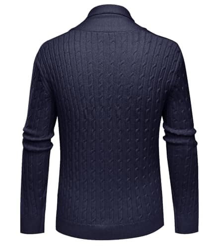 ALLOVIN Mens Cable Knit Cardigan Sweater Shawl Collar Long Sleeve Button Down with Pockets Casual Business Wear Fall Winter | Dark Blue | XX-Large - Thumbnail 2