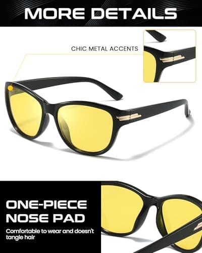 SODQW Night Driving Glasses for Women Men Polarized Anti Glare Night Vison Glasses for Nighttime Driving UV400 Yellow Lens 26 - Thumbnail 4