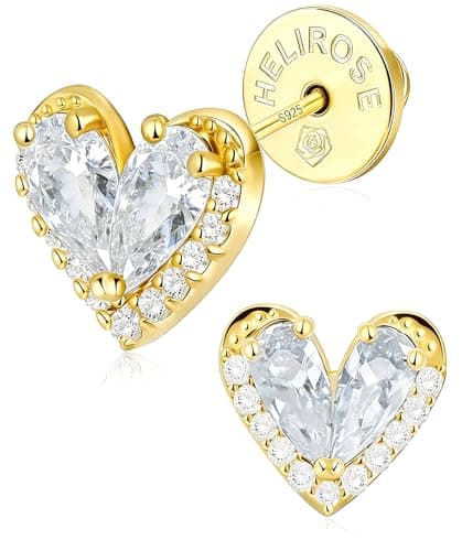 Helirose Heart Stud Earrings for Women, S925 Sterling Silver Posts 14K Gold Plated, Hypoallergenic Jewelry, Gift Box & Message Card, Perfect Valentine's Day Gift for Her - Image 1