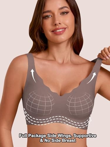 COCOMARTS Jelly Bras for Women No Underwire Seamless Push Up Scalloped Tshirt Bralettes Comfortable Wireless Everyday Bra Coffee Medium - Thumbnail 3
