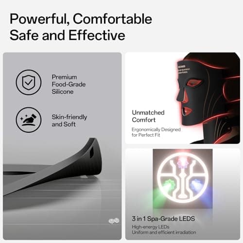 Facego Red Light Mask for Face and Neck, 7 Colors Red Light Face Mask with Rechargeable Remote Controller, Flexible, Portable, Lightweight, and Ergonomic for Home & Travel (Black) - Thumbnail 6