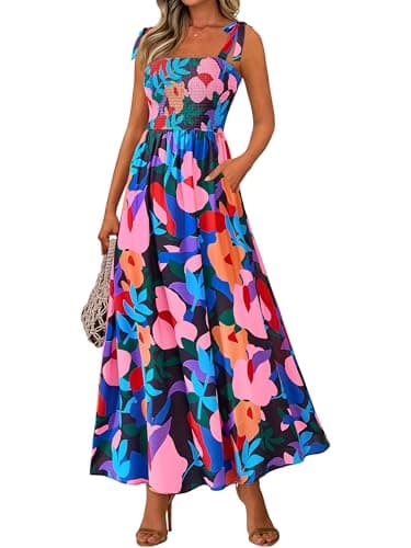 PRETTYGARDEN Womens Summer Dresses Floral Sleeveless Smocked Maxi Dress Boho Spaghetti Strap A Line Flowy Beach Long Sundress(Floral Black,Medium) - Image 1