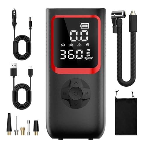 Tire Inflator Portable Air Compressor - 150PSI Portable Tire Inflator with Pressure Gauge, 4X Faster Portable Air Compressor for Car Tires, Air Pump with LED Light for Car, Motorcycle, Bike - Image 1