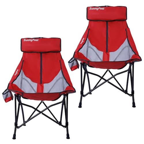 SUNNYFEEL High Back Camping Chair for Adults, 2 Pack Lightweight Camping Chair Support 250 lbs Heavy Duty Folding Chair Design Portable & Collapsible Camping Chairs for Outdoor, Camp, Beach, Picnic - Image 1