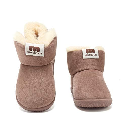 KEESKY Boots for Toddler Boy Size 4.5 Chestnut Suede Fur Lined Winter Warm Kids Footwear Shoes - Thumbnail 5