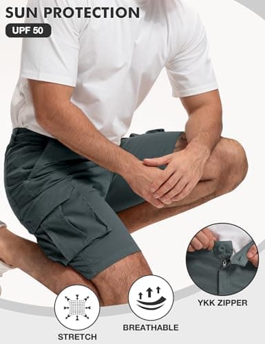 AOHIKE Summer Cargo Shorts for Men - 9" Inseam Outdoor Hiking Shorts for Casual Golf Travel Workout, Grey S - Thumbnail 5