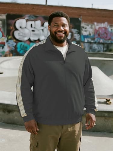 Yuyapu Heavyweight Quarter Zip Pullover Mock Neck Sweatshirt for Big and Tall Men with Dual Pockets Sweater for Workout Gym Dark Gray - Thumbnail 3