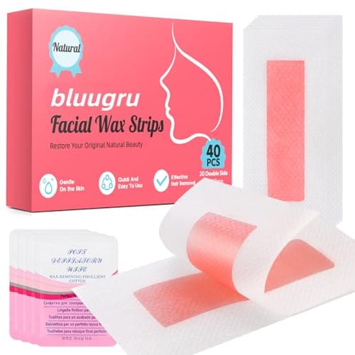 bluugru 40PCS Facial Wax Strips for Hair Removal, Facial Hair Removal for Women, Waxing Kit for Women's Face, Bikini, Chest, Body, Arms, Legs & Brazilian | 40ct Waxing Strips & 4 calming Oil Wipes