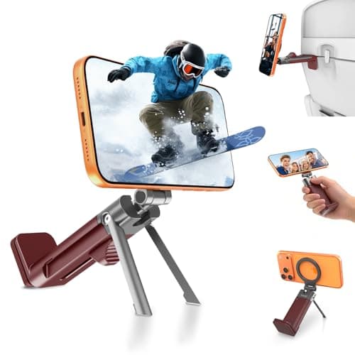 hrong Airplane Travel Essentials Women Magnetic Phone Tripod,N55 Strong Magnets Airplane Phone Holder Travel Gadgets for iPhone&MagSafe,360°Rotating Silent Foldable Phone Stand for Desk,Tray Table - Image 1