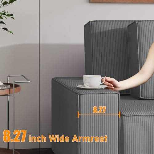 Garvee Fine Corduroy Stripe Large Couch, l Shaped Oversized Sectional Sofa with Deep Seat, Comfy Modular Couch for Living Room, Apartment, 61" d x 96" w x 32" h, Corduroy, Grey - Thumbnail 6