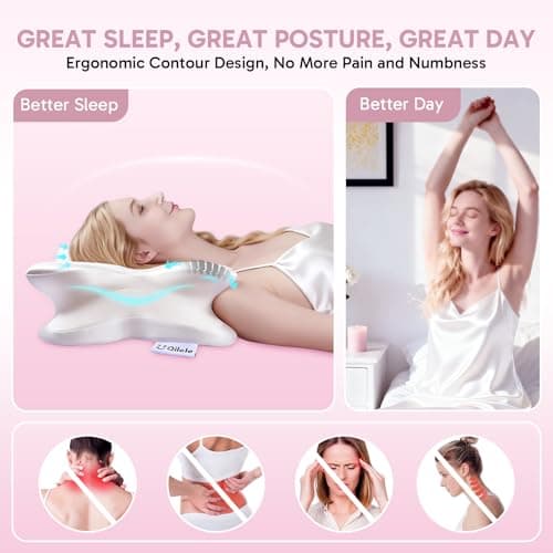 Ergonomic Butterfly Memory Foam Pillow for Neck Back Pain Relief, Cervical Support, Breathable Ice Silk Anti-Wrinkle Cover, SGS Certificates, Side Back Stomach Sleeper, Medium Thickness 25.6×16.9×5.1" - Thumbnail 6