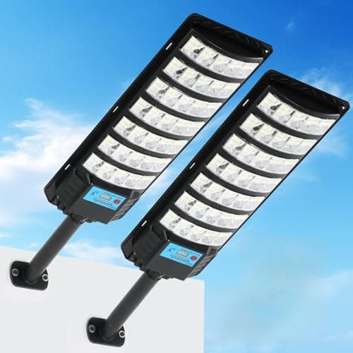 YUNICE Solar Street Lights Outdoor Dusk to Dawn Motion Sensor 280LED 6500K Solar Street Lights Outdoor Waterproof IP67 Parking Lot Light with Pole and Remote Control for Yard(2Pack) - Image 1