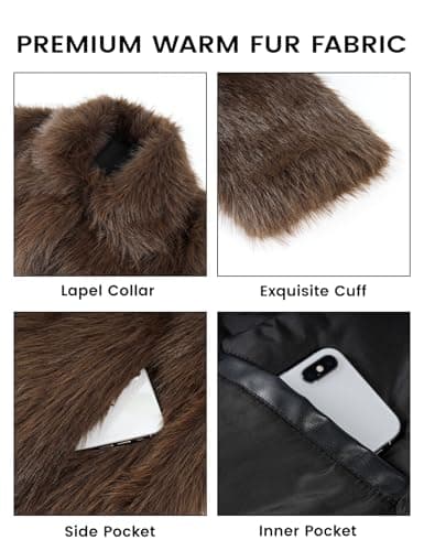 Eisctnd Men's Faux Fur Coat, Warm Fluffy Fuzzy Fleece Jacket with Lapel Collar for Winter Fashion Trench Outerwear(Coffee-L) - Thumbnail 5