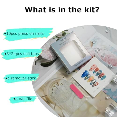 Tesytto Summer Beach Press on Nails Medium Almond - Blue Ocean French Tip False Nails with 3D Flower Colorful Sea Starfish Designs Full Cover Handmade Stick on Nails (Blue Floral Carving,S) - Thumbnail 6