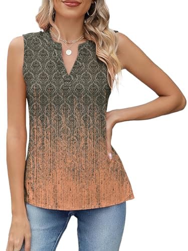 SLOWCOLIN Womens Tank Tops Loose Fit V Neck Tank Tops for Women Summer Casual Sleeveless Shirts Gray Floral S - Thumbnail 2