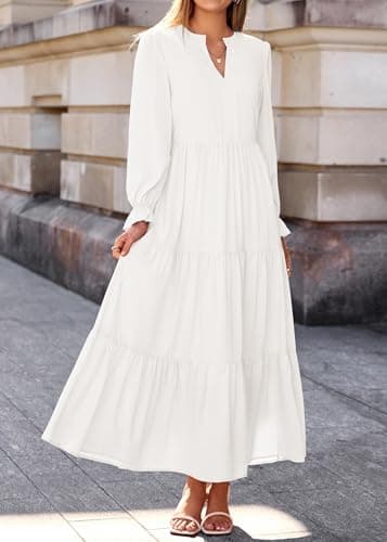 Lazysmile Long Sleeve Dress for Women White - Thumbnail 6