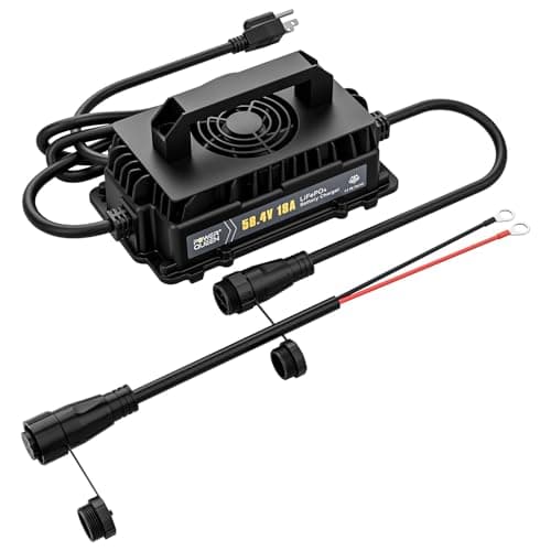 Power Queen 48V (58.4V) 18A LiFePO4 Battery Charger IP65 Waterproof Dustproof for 48V Lithium Battery, Smart Fast Charging Lithium Battery Charger for 48V Golf Cart, Boat and Home - Image 1