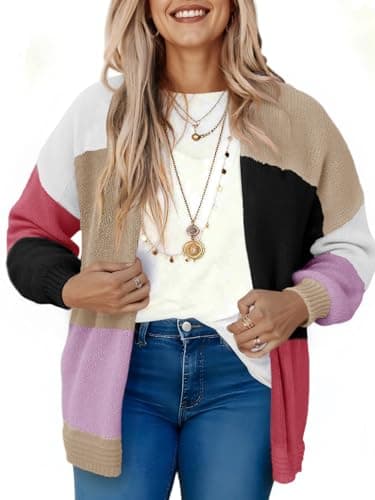 Saodimallsu Womens Boho Cardigans Colorful Long Sleeve Cardigan Open Front Sweaters Chunky Knit Coats Loose Fit 2025 Red - Image 1