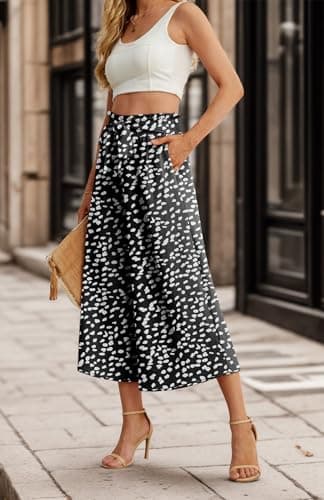 IWOLLENCE Women Flowy Loose Wide Leg Pant Summer Beach Casual Trousers high Waist Adjustable Knot Business Work Casual Pants LD Black Large - Thumbnail 2