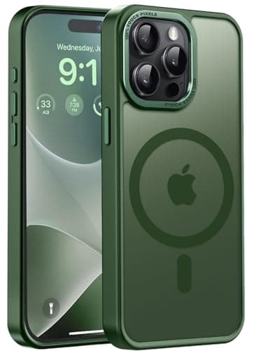 TISOOG Upgraded Magnetic for iPhone 15 Pro Case [Compatible with Magsafe] [Mil-Grade Protection], Slim & Tough, Pocket-Friendly, Translucent Phone Case Cover for iPhone 15 Pro 6.1", Dark Green - Image 1