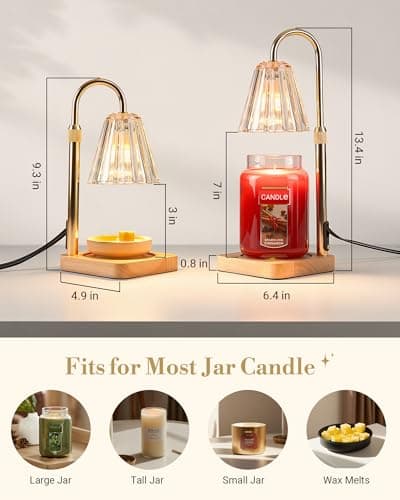 Marycele Candle Warmer Lamp with Timer & Dimmer - Valentines Day Gifts for Women Her Mom, Aesthetic Valentines Decor, Adjustable Height Wax Melter for Large Jar & 3-Wick Candles (2 Bulbs Included) - Thumbnail 5