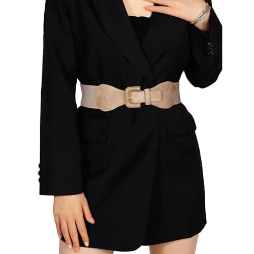 SUOSDEY Wide Waist Belt for Women Dresses Elastic Chunky Belt with Gold Buckle Fashion Thick Stretchy Ladies Belt - Thumbnail 6