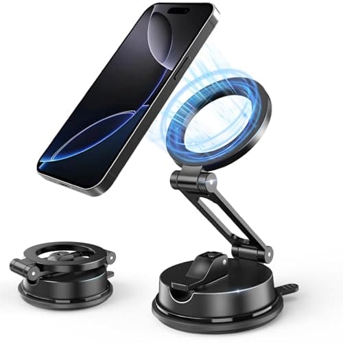 Gorablix Foldable Magnetic Phone Holder for Car, 360°Rotation Cell Phone Car Mount with Strong Stable Suction, Car Phone Holder for MagSafe Compatible with iPhone 17 Pro Max 16 15 14 13 12 Plus