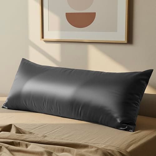 Mellanni Pure Silk Pillowcase Body Size - Perfect for Hair and Skin, Preventing Wrinkles - Easy Care - Naturally Cooling Silk Pillow Cover with Hidden Zipper (Body 20" x 54", Dark Gray) - Image 1