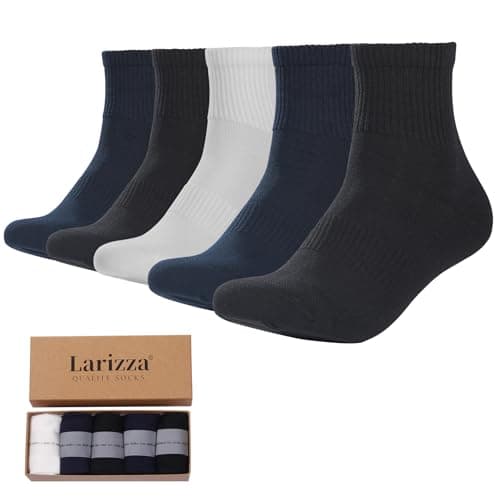 Larizza 5 Pairs Combed Cotton Quarter Crew Socks for Women Men Athletic Ankle Socks Soft Breathable with Aromatic Scent (8.5-11, Black Navyblue White) - Image 1