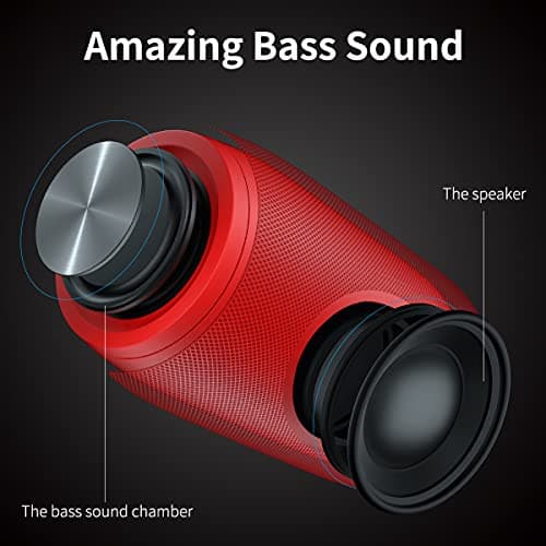 Musibaby Bluetooth Speaker, Wireless,Outdoor, Waterproof,Portable Speaker,Dual Pairing, Bluetooth 5.0,Loud Stereo,Booming Bass,24H Playtime for Home&Party,Gifts(Pure Red) - Thumbnail 4