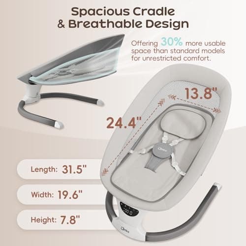 AMKE Baby Swing for Infants with Spacious & Breathable Mesh Seat, Lightweight Portable Baby Rocker Swing with 5-Speeds, 3 Timer & 12 Lullabies, Gentle Sway for Newborn Max 20 Lbs - Thumbnail 3