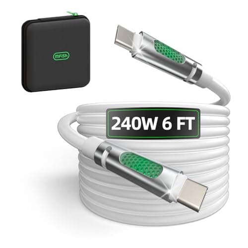 MFish 240W USB-C to USB-C Cable (PD 3.1 EPR), 480Mbps Speed, Fast Charging Type C Cable for MacBook Pro/Air, iPhone 17/16 Pro, Galaxy S25/S24, Laptops, iPad, Durable Silicone, 6FT Grey - Image 1