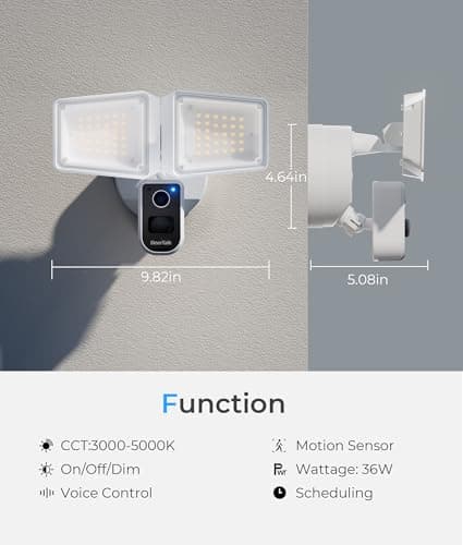 DeerTalk Security Floodlight Camera Outdoor - Flood Lights Camera Wired Motion Lights 2-Way Audio 2K and 150dB Siren 4230 lm 2.4G&5G WiFi Alexa-Compatible 3000-5000K 24/7 Recording for Home Security - Thumbnail 2