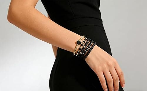 Alegend Bracelet Sets 14K Gold Plated Men and Women Handmade Black Beaded Gifts Birthday - Thumbnail 5