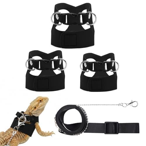 VOXGET 3 Pack Bearded Dragon Leash and Harness Set for Small Animals, 6.5FT Leash with 3 Sizes Adjustable Harness for Lizard Walking Adventure, Soft Vest Clothes for Squirrel Reptile Lovers -Black - Image 1