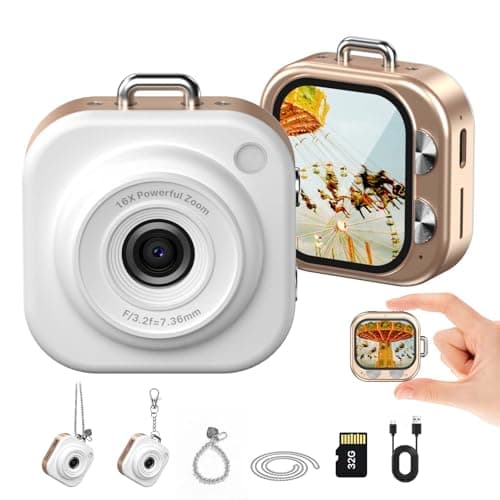 W & O Mini Keychain Digital Camera,1080p Mini Camera Charms with 32GB Card,Small Cameras for Photography with Long Battery Life,Pocket-Size Keychain Camera with Chain for Vlog, Party,Travel (Gold)
