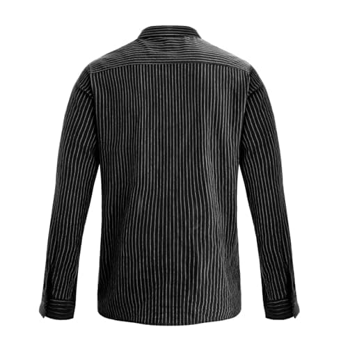 BAYAMO Men's Button-Down Striped Shirts Casual Long Sleeve Cotton Linen Collared Shirts Fashion Business Dress Shirt Black M - Thumbnail 5