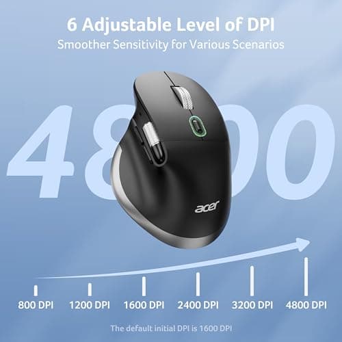 acer Ergonomic Mouse Wireless Rechargeable with Side Scroll (BT5.2+2.4GHz), Bluetooth Computer Mouse for Laptop, Medium to Large Sized Hands, Office USB Mice, 8 Buttons, 4800 DPI for PC, Desktop - Thumbnail 4