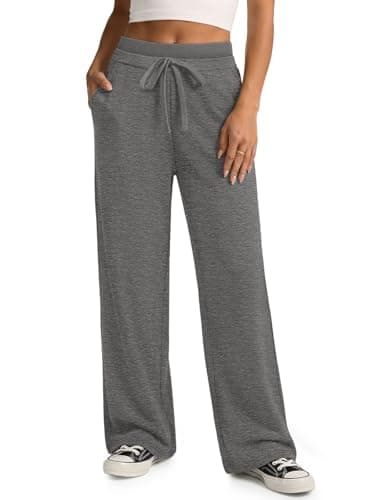 ATHMILE Straight Leg Sweatpants for Women High Waisted Baggy Pants Drawstring Athletic Jogger Cotton Spring Pants Dark Grey - Image 1