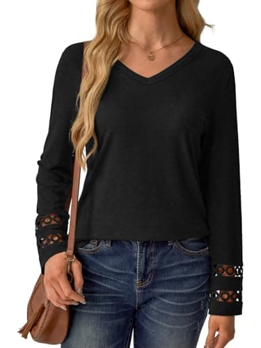 GKBK Women’s Long Sleeve V Neck Tunic Top Casual Dressy Blouse Business Loose Fit Trendy 2025 Fall Outfits Black L - Thumbnail 4