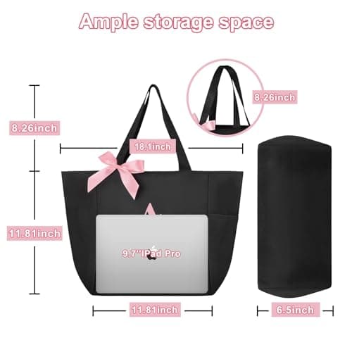 Vavabox Tote Bag, A-Z Initial Monogrammed Waterproof Tote Bag, Bridesmaid Gifts for Women, Black and Pink (F, Black) - Thumbnail 3