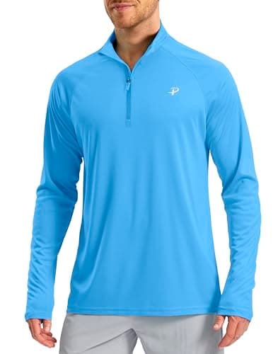 Pudolla Men's Long Sleeve Running Shirts Sun Protection Shirt Quick Dry Moisture Wicking Athletic Shirts Lightweight(Sky Blue S) - Image 1