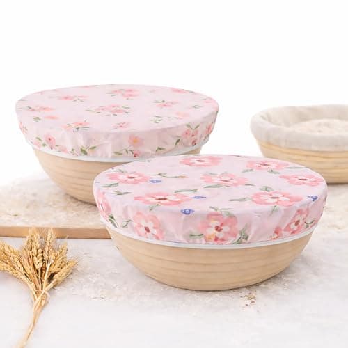 Sourdough Bowl Cover 12 Inch, Beeswax Bowl Covers for Bread Proofing, Reusable Cotton Food Covers for Mixing Bowls, Stretch Fit Covers for Dough Proofing, Kitchen Storage, 2 Pack - Image 1