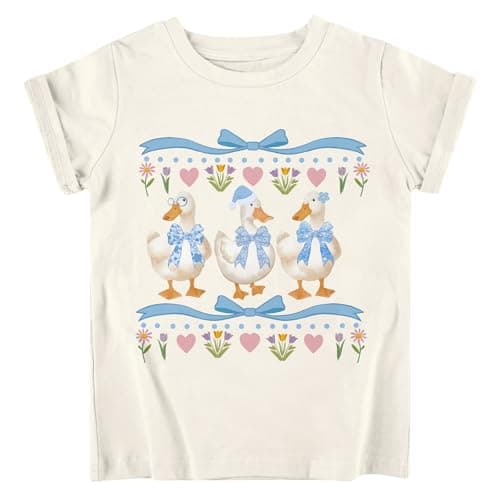 Funnycokid Little Girls Shirt Size 6 7 Kids Yellow Tees Gooses Animal Children Cute T-Shirt Graphic Short Sleeve Clothes Tops - Image 1