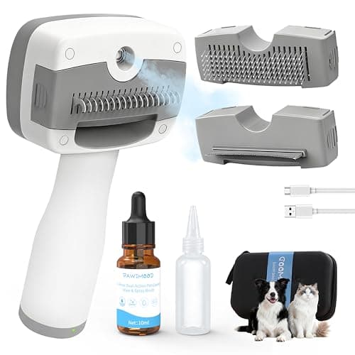 Pet Steam Brush for Dogs & Cats,5-in-1 Self-Cleaning Dog Steam Brush with 3 Swap-in Heads (Grooming, Dematting, Deshedding),Cat Spray Hair Removal Comb,Includes Pet Essence & Storage Bag - Image 1